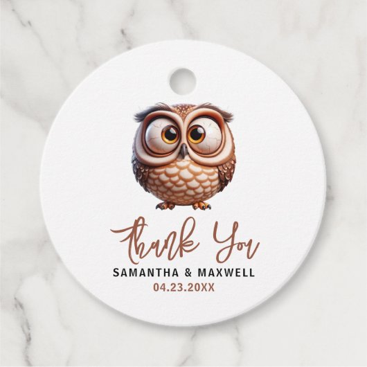 Schattigee Karikatuur Uil Baby Boy Shower Bedankjes Labels (Voorkant)