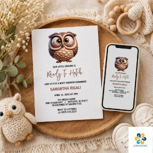 Schattigee Karikatuur Uil Baby Boy Shower Kaart