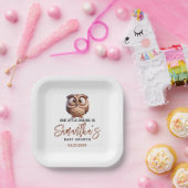 Schattigee Karikatuur Uil Baby Boy Shower Papieren Bordje (Feest)