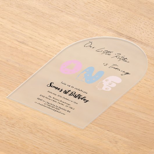 Schattigee kat 1e verjaardag acryl uitnodigingen (Laagn)