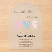 Schattigee kat 1e verjaardag acryl uitnodigingen (Voorkant)