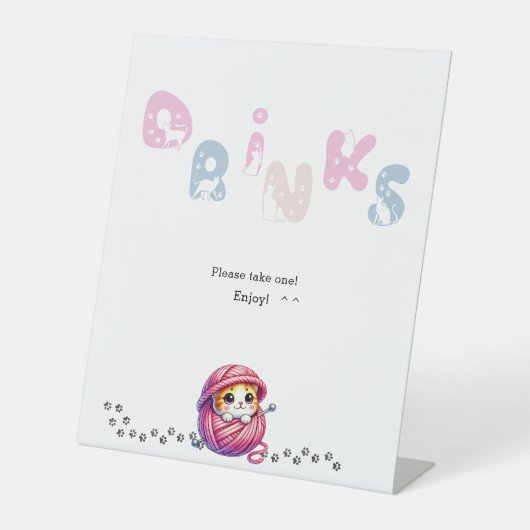 Schattigee kat 1e verjaardag Drinken Reclamebord Met Voetstuk (Voorkant)