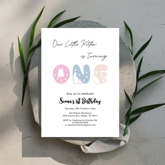 Schattigee kat 1e verjaardag kaart
