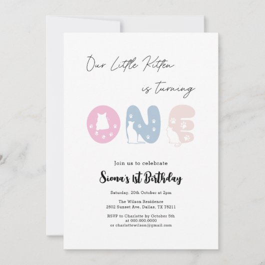 Schattigee kat 1e verjaardag kaart (Voorkant)