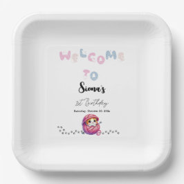 Schattigee kat 1e verjaardag papieren bordje