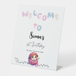 Schattigee kat 1e verjaardag welkom reclamebord met voetstuk