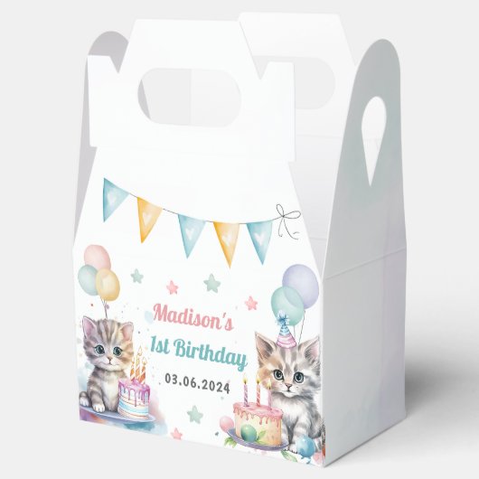 Schattigee kat 1e verjaardagsfeestje bedankdoosjes (Geopend)