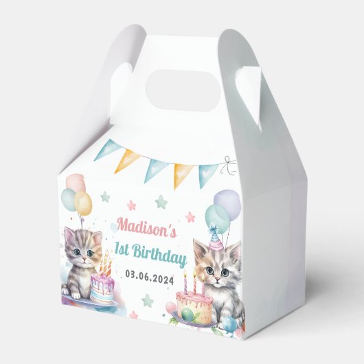 Schattigee kat 1e verjaardagsfeestje bedankdoosjes (Voorkant Zijde)
