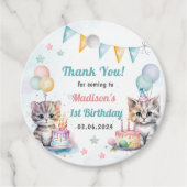 Schattigee kat 1e verjaardagsfeestje bedankjes labels (Voorkant)