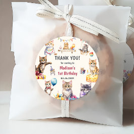 Schattigee kat 1e verjaardagsfeestje bedankjes labels