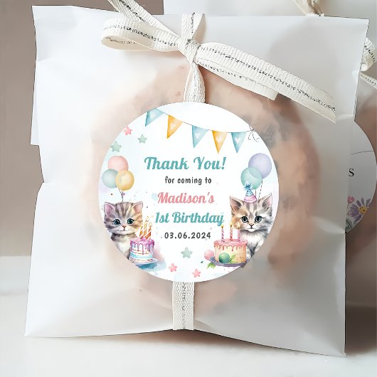 Schattigee kat 1e verjaardagsfeestje bedankjes labels