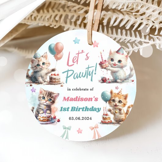 Schattigee kat 1e verjaardagsfeestje bedankjes labels