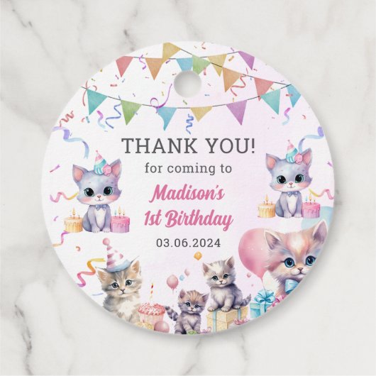 Schattigee kat 1e verjaardagsfeestje bedankjes labels (Achterkant)