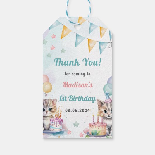 Schattigee kat 1e verjaardagsfeestje cadeaulabel (Achterkant)