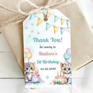 Schattigee kat 1e verjaardagsfeestje cadeaulabel