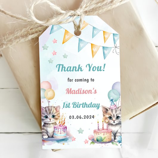 Schattigee kat 1e verjaardagsfeestje cadeaulabel