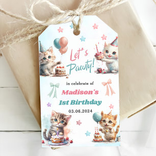 Schattigee kat 1e verjaardagsfeestje cadeaulabel