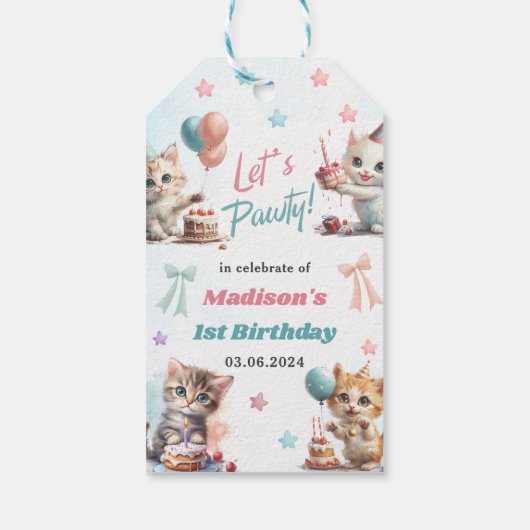 Schattigee kat 1e verjaardagsfeestje cadeaulabel (Achterkant)