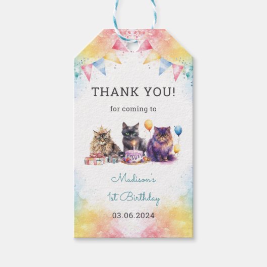 Schattigee kat 1e verjaardagsfeestje cadeaulabel (Voorkant)