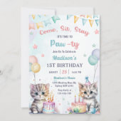 Schattigee kat 1e verjaardagsfeestje kaart (Voorkant)