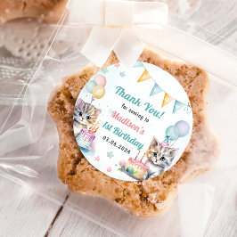 Schattigee kat 1e verjaardagsfeestje ronde sticker