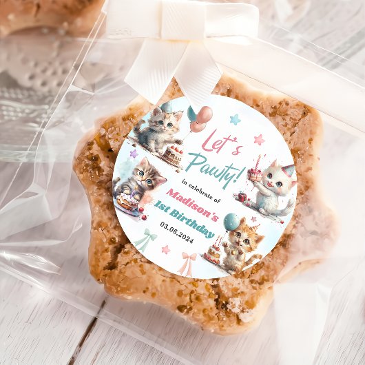 Schattigee kat 1e verjaardagsfeestje ronde sticker