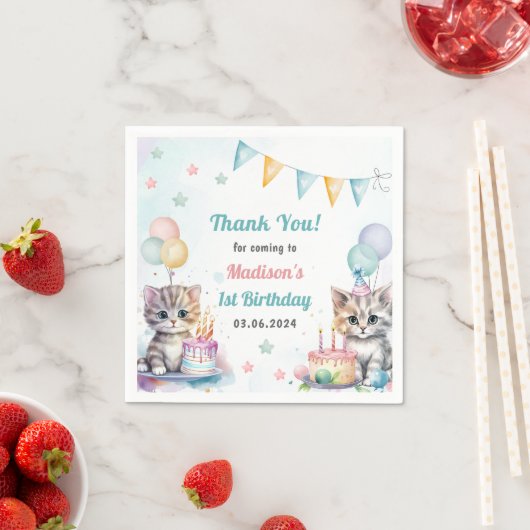 Schattigee kat 1e verjaardagsfeestje servet (Insitu)
