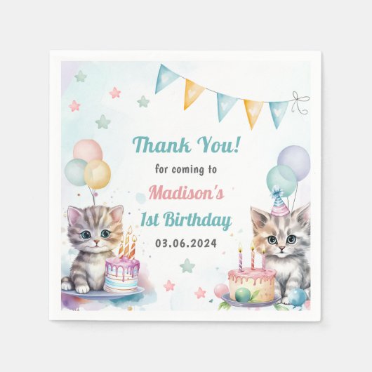 Schattigee kat 1e verjaardagsfeestje servet (Voorkant)