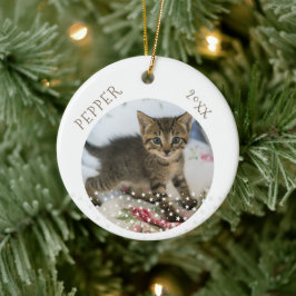 Schattigee kat 2 foto's sterpatroon kerst keramisch ornament