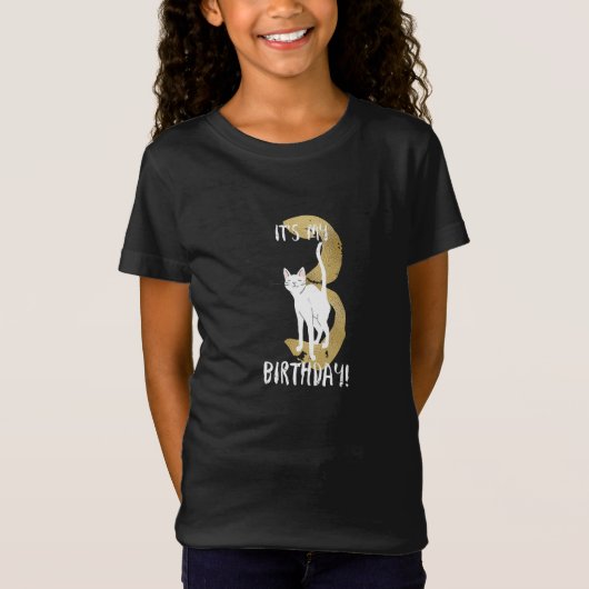 Schattigee kat 3e verjaardag met gouden typografie t-shirt (Voorkant)