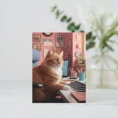 Schattigee kat aan het werk briefkaart (Staand voorkant)
