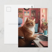 Schattigee kat aan het werk briefkaart (Voorkant / Achterkant)