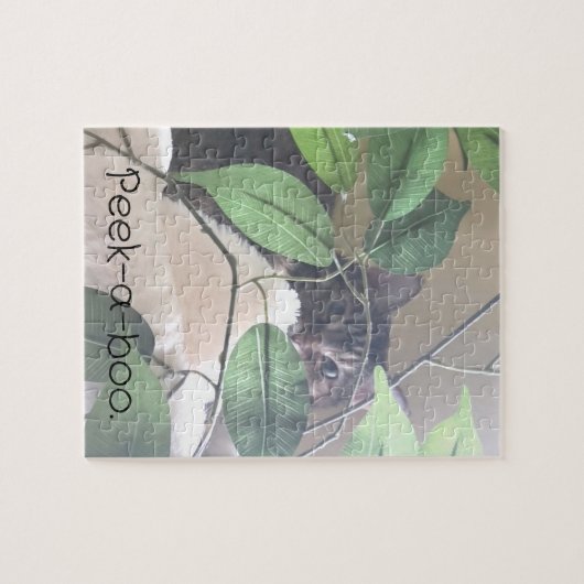 Schattigee kat achter bladeren, aangepaste puzzels (Horizontaal)