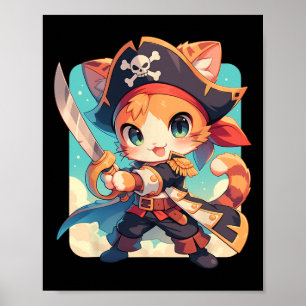 Schattigee kat als piraat kawaii anime poster