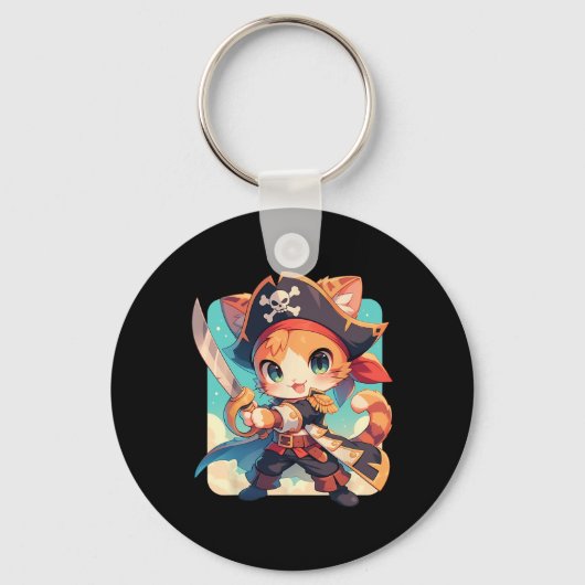 Schattigee kat als piraat kawaii anime sleutelhanger (Voorkant)