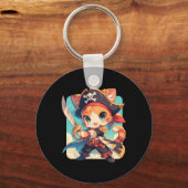 Schattigee kat als piraat kawaii anime sleutelhanger (Voorkant)