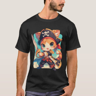 Schattigee kat als piraat kawaii anime t-shirt