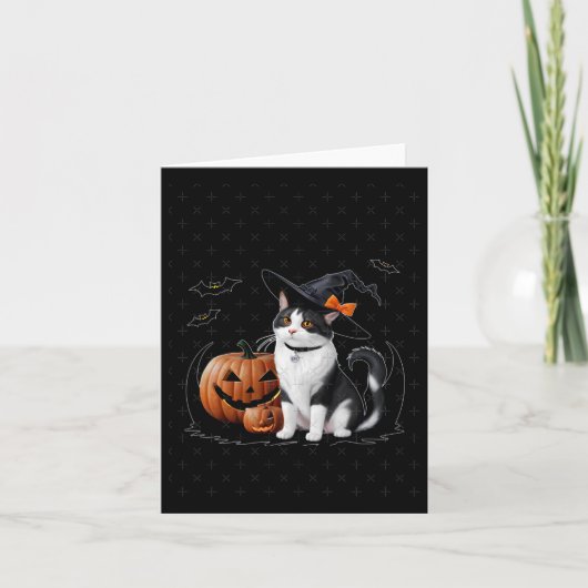 Schattigee kat bij Halloween Party Sticker Kaart (Voorkant)
