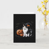 Schattigee kat bij Halloween Party Sticker Kaart (Gele Bloem)