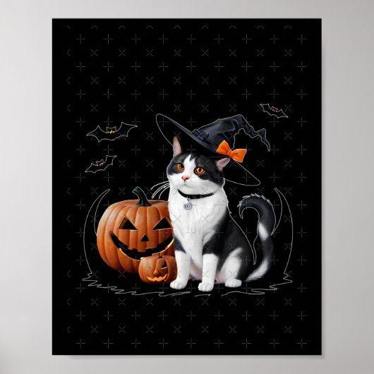 Schattigee kat bij Halloween Party Sticker Poster (Voorkant)