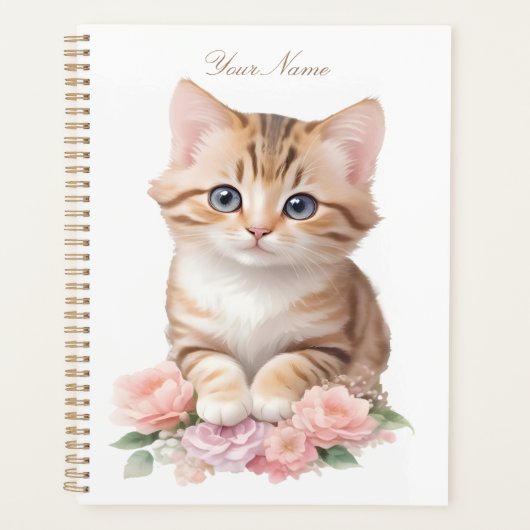 Schattigee kat bloemengrillige katachtige kattenbl planner (Voorkant)
