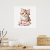 Schattigee kat bloemengrillige katachtige kattenbl poster (Keuken)