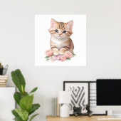 Schattigee kat bloemengrillige katachtige kattenbl poster (Thuiskantoor)