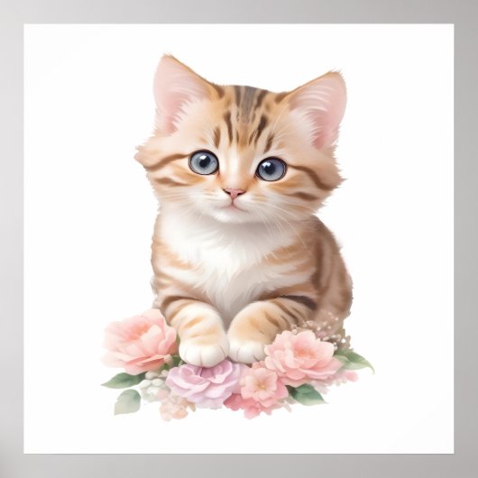 Schattigee kat bloemengrillige katachtige kattenbl poster (Voorkant)