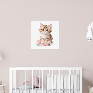 Schattigee kat bloemengrillige katachtige kattenbl poster