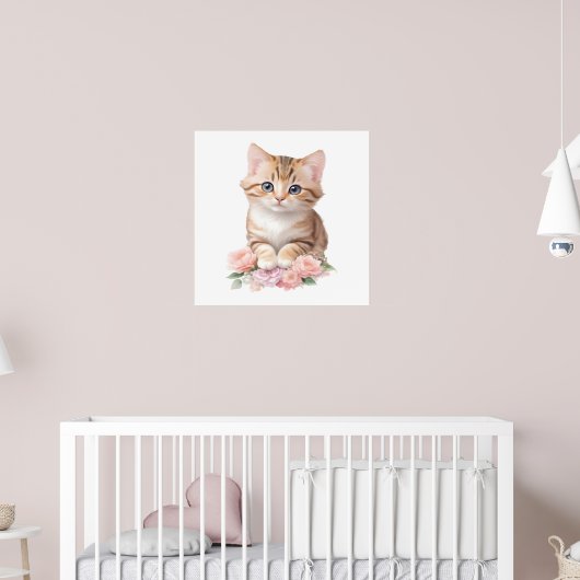 Schattigee kat bloemengrillige katachtige kattenbl poster (Kinderkamer 2)