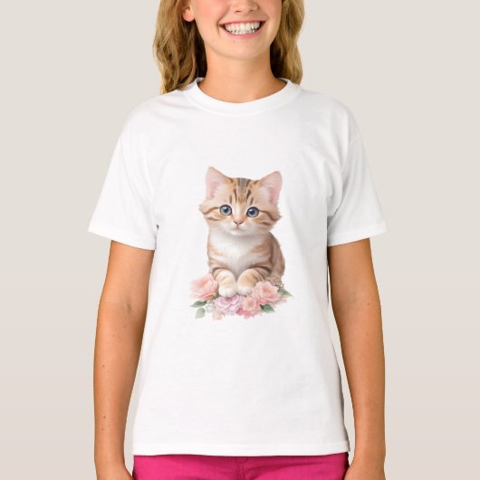 Schattigee kat bloemengrillige katachtige kattenbl t-shirt (Voorkant)