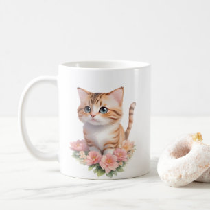 Schattigee kat bloemengrillige katachtige koffiemok