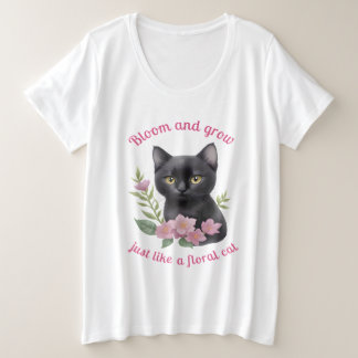 Schattigee kat bloemenontwerp bloeien en groeien grote maat t-shirt