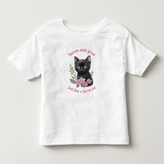 Schattigee kat bloemenontwerp bloeien en groeien kinder shirts (Voorkant)